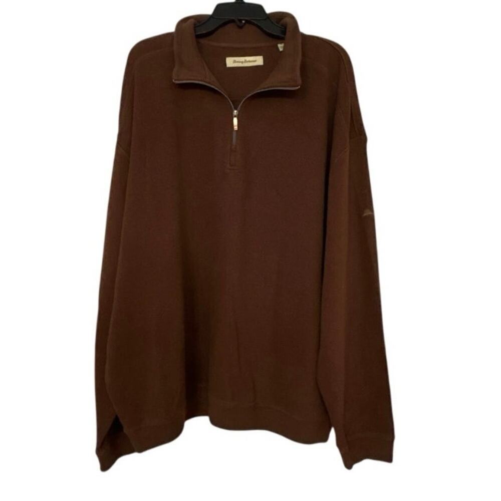 Tommy Bahama Brown 100% Cotton 1/4 Ribbed Knit Pullover  Sweater 2XL